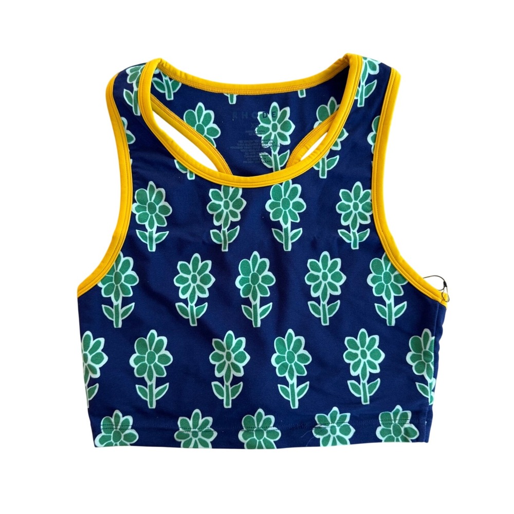 Rhode Mia Swim‎ Bra Top Cobalt Floral Navy Green Yellow Daisy Racerback XS